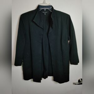 Ming Wang (Size L) Classic Black Stretch Open-Front Zip Pockets LS Blazer Jacket